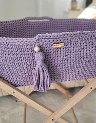 Kosz Mojżesza BOHO bawełniany Handmade z materacykiem - lila