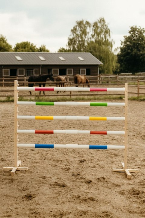 Przeszkoda skokowa do Hobby Horse 160cm, h-120 cm, dwie belki - niebieska i żółta