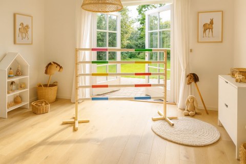 Przeszkoda skokowa do Hobby Horse 160cm, h-120 cm, dwie belki zielona i niebieska