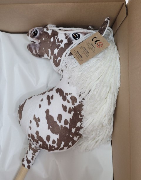 Hobby Horse Duży koń na kiju Premium - tarantowaty biało-brązowy z białą grzywą A3