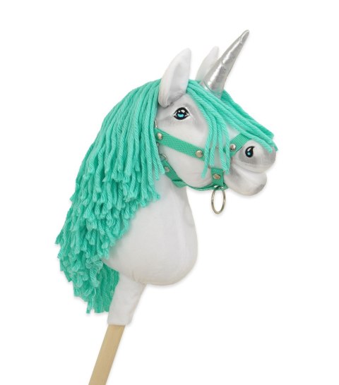 Hobby Horse Jednorożec na kiju biały, grzywa miętowa i srebrny róg A4