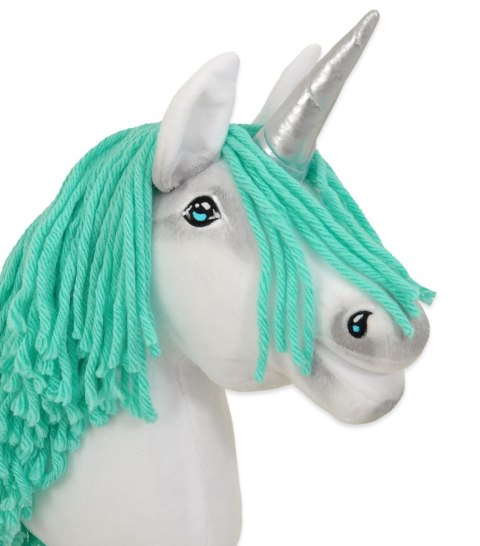 Hobby Horse Jednorożec na kiju biały, grzywa miętowa i srebrny róg A4
