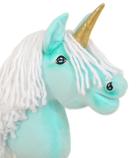 Hobby Horse Jednorożec na kiju miętowy z białą grzywą i złotym rogiem A4