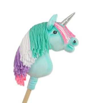 Hobby Horse Jednorożec na kiju miętowy z kolorową grzywą i srebrnym rogiem A4