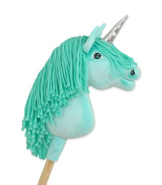 Hobby Horse Jednorożec na kiju miętowy z miętową grzywą i srebrnym rogiem A4