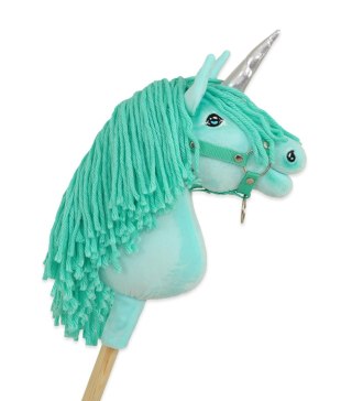 Hobby Horse Jednorożec na kiju miętowy z miętową grzywą i srebrnym rogiem A4