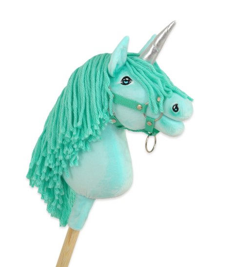 Hobby Horse Jednorożec na kiju miętowy z miętową grzywą i srebrnym rogiem A4