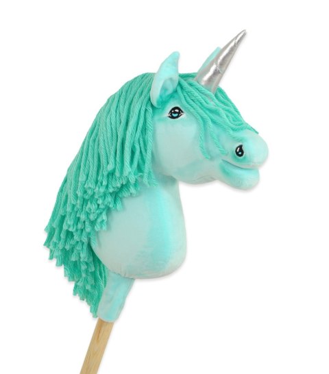 Hobby Horse Jednorożec na kiju miętowy z miętową grzywą i srebrnym rogiem A4