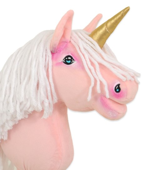 Hobby Horse Jednorożec na kiju różowy z białą grzywą i złotym rogiem A4