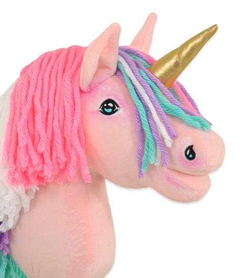 Hobby Horse Jednorożec na kiju różowy z kolorową grzywą i złotym rogiem A4