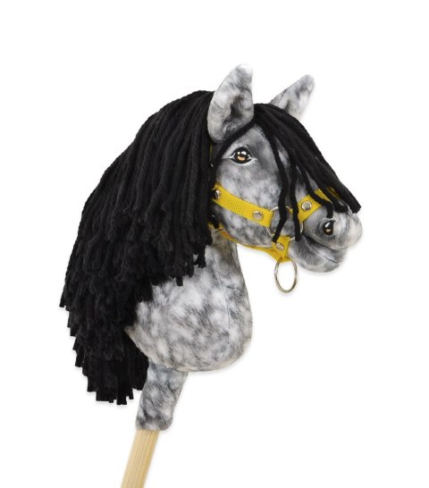 Hobby Horse Średni koń na kiju Premium siwek jabłkowity z czarną grzywą A4