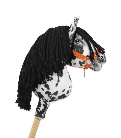 Hobby Horse Średni koń na kiju Premium tarantowaty biało-czarny z czarną grzywą A4