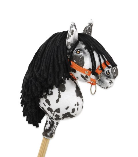 Hobby Horse Średni koń na kiju Premium tarantowaty biało-czarny z czarną grzywą A4