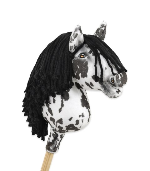 Hobby Horse Średni koń na kiju Premium tarantowaty biało-czarny z czarną grzywą A4
