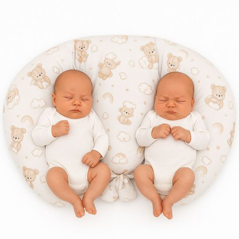 Poduszka rogal do karmienia bliźniąt + zdejmowana poszewka - beżowy miś z tęczą