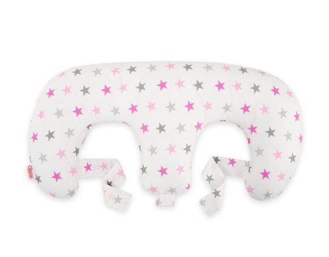 Poduszka rogal do karmienia bliźniąt + zdejmowana poszewka - gwiazdy szaro-różowe