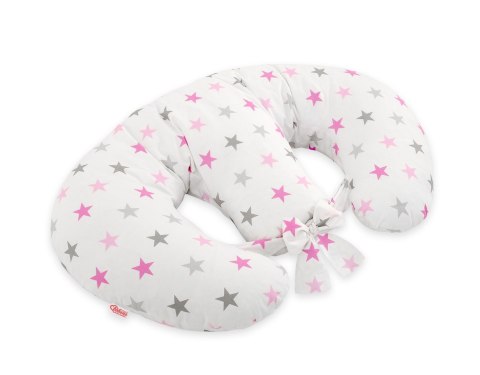 Poduszka rogal do karmienia bliźniąt + zdejmowana poszewka - gwiazdy szaro-różowe