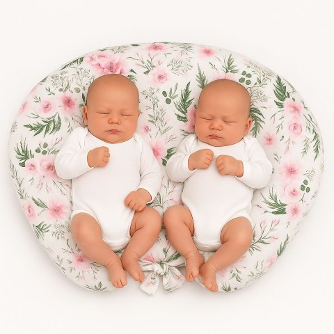 Poduszka rogal do karmienia bliźniąt + zdejmowana poszewka - peonie różowe