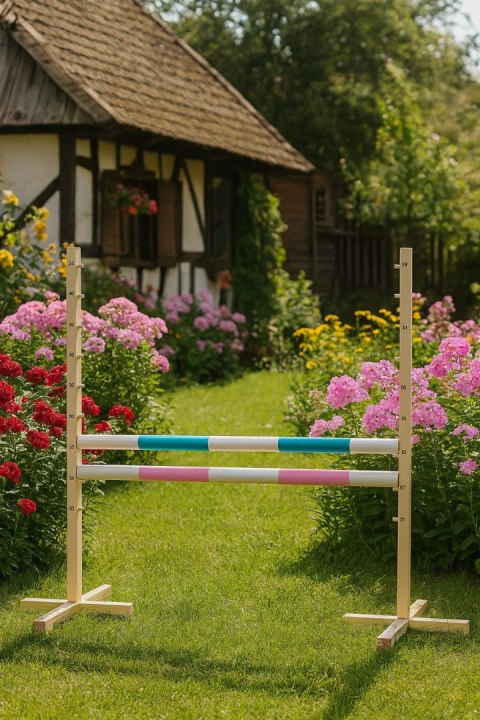 Przeszkoda skokowa do Hobby Horse 120cm, dwie belki - jasny niebieski i jasny róż