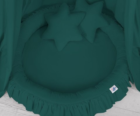 Zestaw: baldachim wiszący do pokoju dziecięcego, gniazdko z falbanką, poduszki - butelkowa zieleń