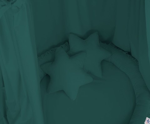 Zestaw: baldachim wiszący do pokoju dziecięcego, gniazdko z falbanką, poduszki - butelkowa zieleń