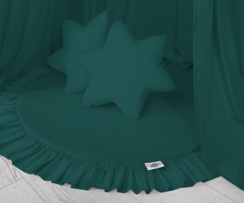 Zestaw: baldachim wiszący do pokoju dziecięcego, mata z falbanką, poduszki - butelkowa zieleń