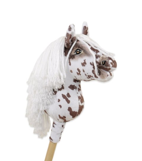 Hobby Horse Mały koń na kiju Premium tarantowaty biało-brązowy z białą grzywą A5