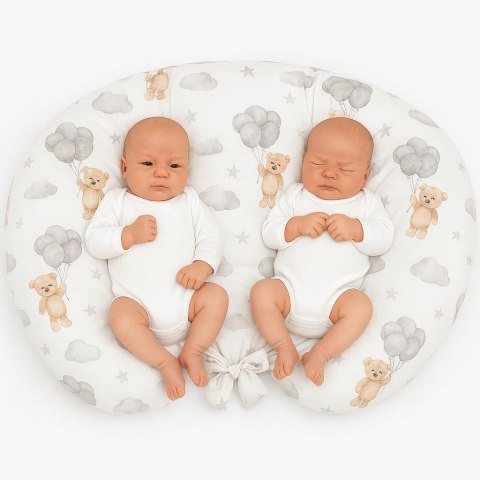 Poduszka rogal do karmienia bliźniąt + zdejmowana poszewka - miś z balonikami