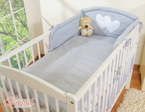 Pościel 3-cz 135x100 - Serduszka kropki na szarym