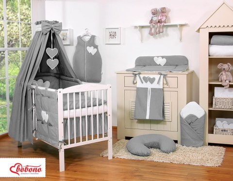 Pościel 5-cz 135x100 z baldachimem - Wiszące Serduszka antracyt