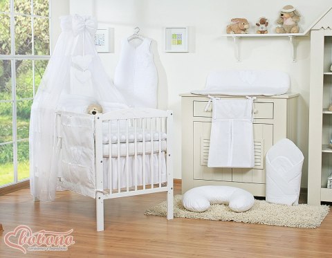 Pościel 5-cz 135x100 z baldachimem - Wiszące Serduszka białe