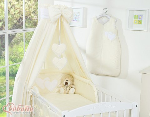 Pościel 5-cz 135x100 z baldachimem - Wiszące Serduszka kremowa