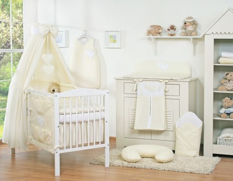 Pościel 5-cz 135x100 z baldachimem - Wiszące Serduszka kremowa