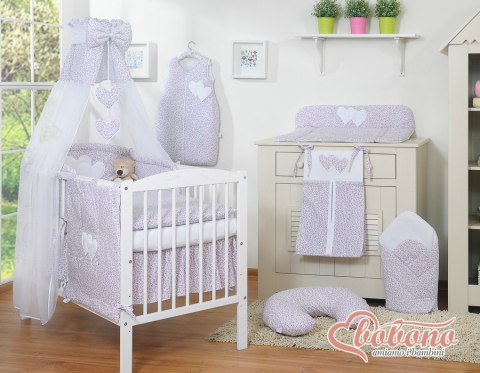 Pościel 5-cz 135x100 z baldachimem - Wiszące Serduszka łączka różowa