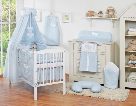 Pościel 5-cz 135x100 z baldachimem - Wiszące Serduszka niebieska