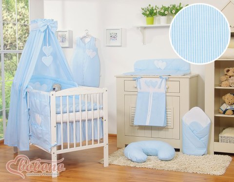 Pościel 5-cz 135x100 z baldachimem - Wiszące Serduszka paseczki niebieskie