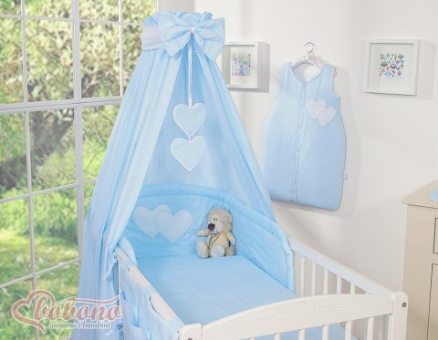 Pościel 5-cz 135x100 z baldachimem - Wiszące Serduszka paseczki niebieskie