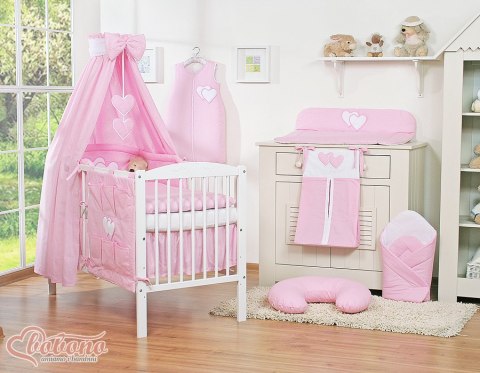 Pościel 5-cz 135x100 z baldachimem - Wiszące Serduszka różowe