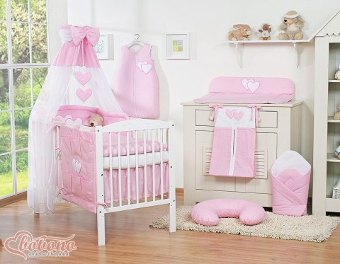 Pościel 5-cz 135x100 z baldachimem - Wiszące Serduszka różowe