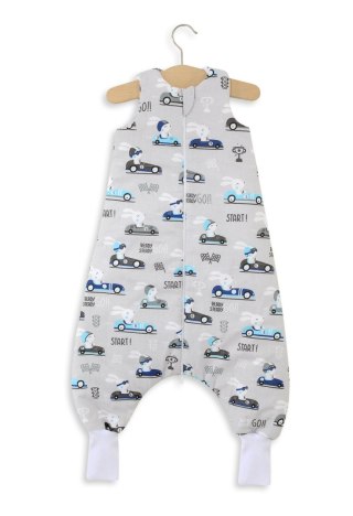 Śpiworek dla dzieci z nogawkami bawełniany ocieplany L 9-24 mcy TOG 2.5 - zające w autkach szare