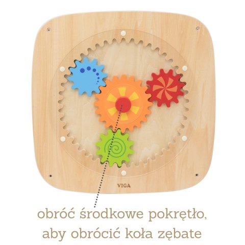 VIGA Drewniana Tablica z Kolorowymi Kołami Zębatymi