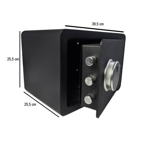 Czarny sejf biurowy na kod i klucz odcisk palca