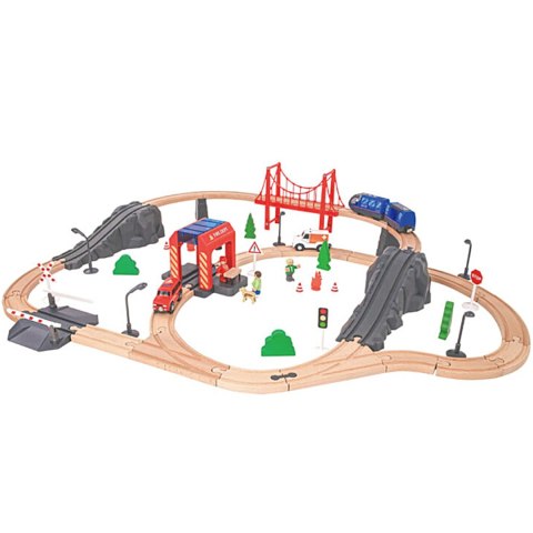Tooky Toy Drewniana Kolejka Elektryczna Straż Pożarna Efekty Dźwiękowe 70 el. FSC