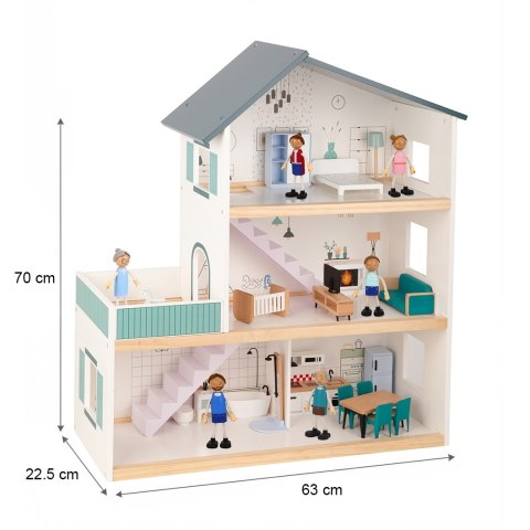 TOOKY TOY Duży Drewniany Domek dla Lalek + Figurki FSC