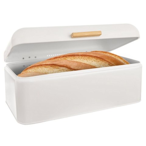 Chlebak Metalowy ORION Biały 42 x 24 x 16,5 cm Whiteline z Bambusowym Uchem