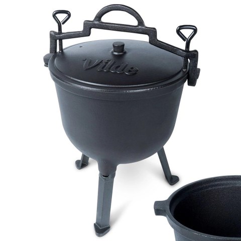 Kociołek Żeliwny Pojemny na Nóżkach z Pokrywką na Ognisko Grill CAST LINE 10 l