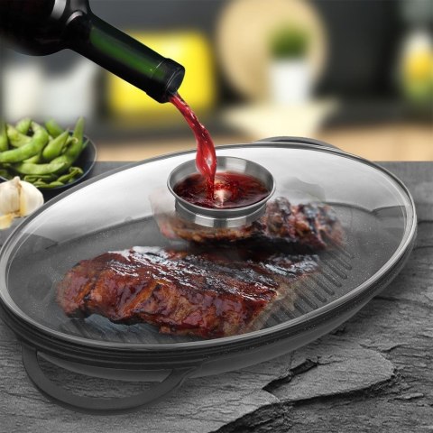 Patelnia Grillowa Granitowa 43 x 28 x 6 cm ORION z Dozownikiem Pokrywa