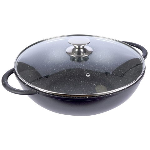 Patelnia Wok Granitowa Głęboka ze Szklaną Pokrywką Gaz Indukcja ORION 32 cm