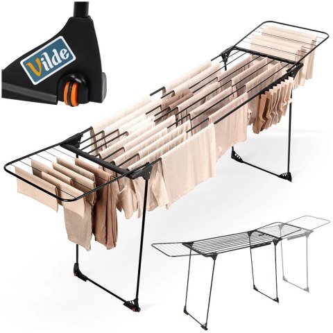 Suszarka XXL na Pranie Ubrania Metalowa Czarna Składana VILDE 204-260 cm
