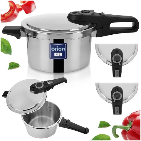 Szybkowar Ciśnieniowy Stalowy 4 L ORION WIND Indukcja Wygodne Zamykanie